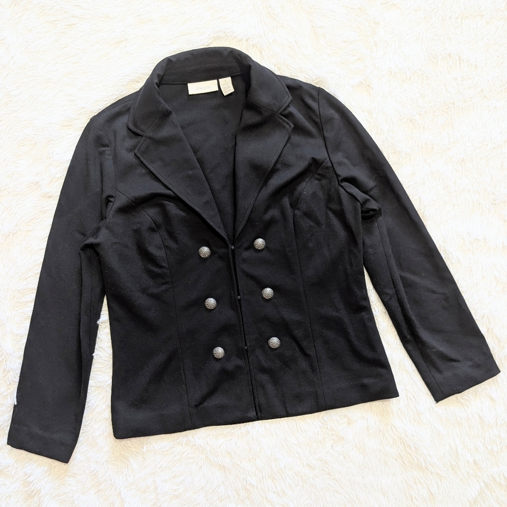 Chico's Black Ponte Military Style Double Button Hook & Eye Goth Blazer 1/Medium